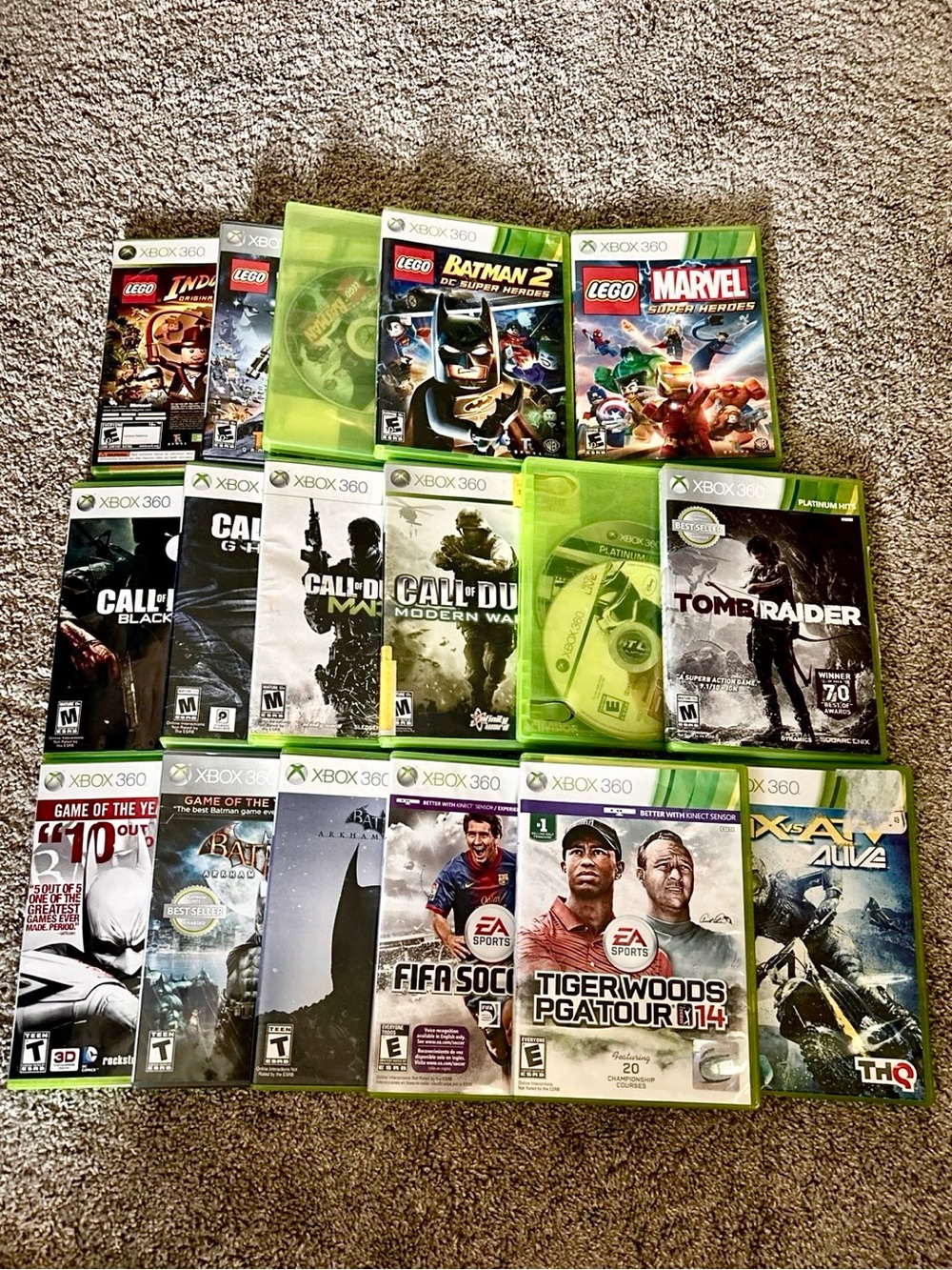 XBOX 360 Video Game Lot - LEGO , Call of Duty , Tomb Raider , FIFA , Motorcross